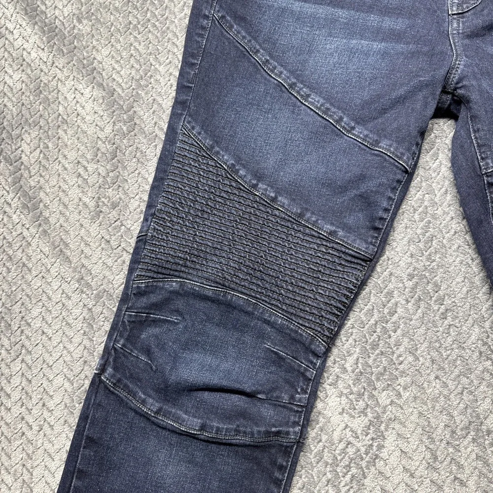 True Religion Rocco Men 38x33 Biker Moto Relaxed Skinny Denim Blue Jeans Stretch